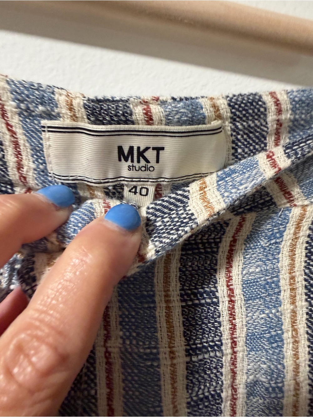 MKT Studio Blue Striped Linen-Blend Pants